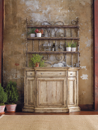 Wakefield taupe painted buffet & metal hutch
