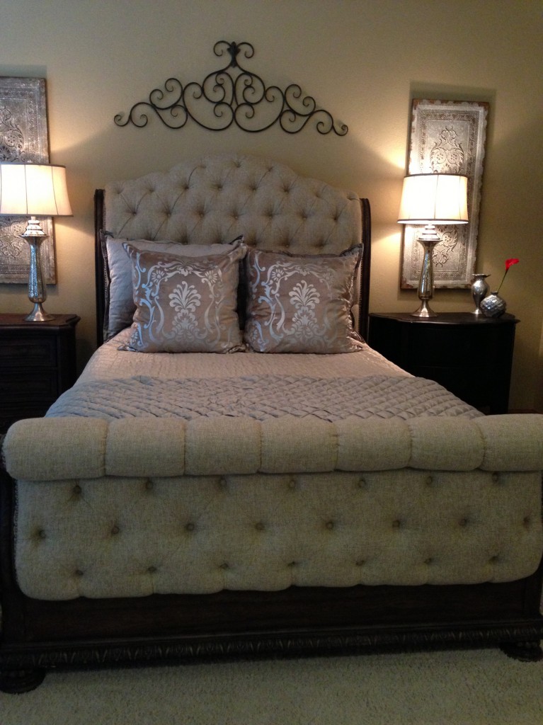 Luxurious bedding completed Carson’s Rhapsody oasis