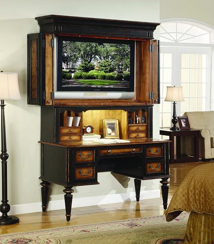 Desk & hutch can accommodate large TV