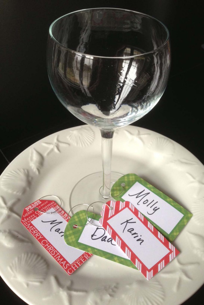 By using inexpensive gift name tags to make your wineglass charms, you can afford to make new ones for each event.