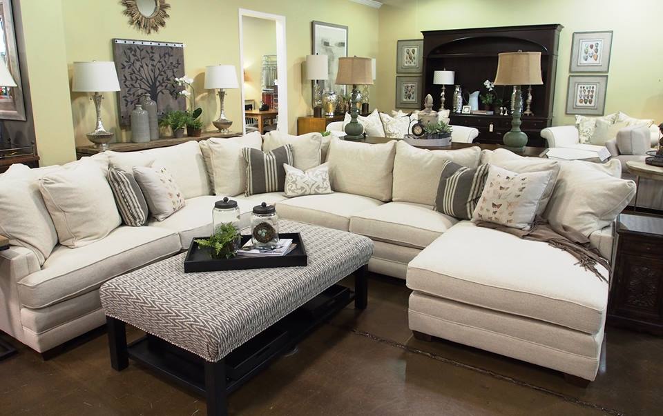 The details make the difference in this vignette featuring the Margo sectional from Sam Moore Furniture.