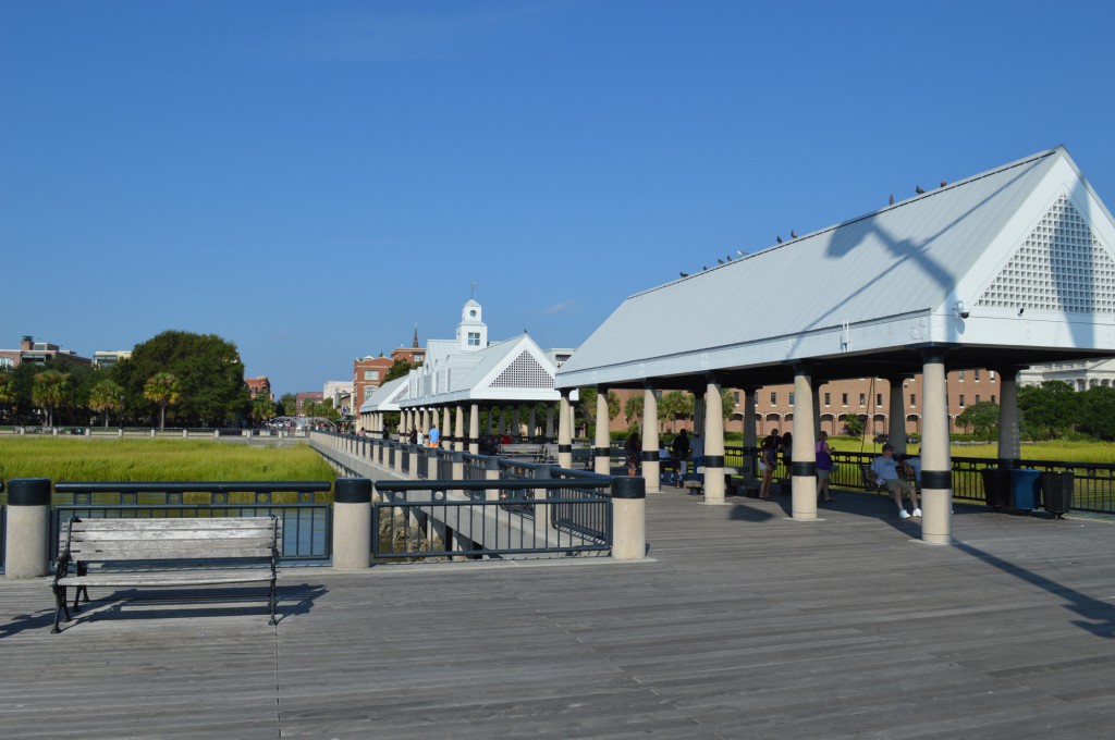 The swings overlooking the harbor in Charleston are popular for couples sharing romantic moments. 
