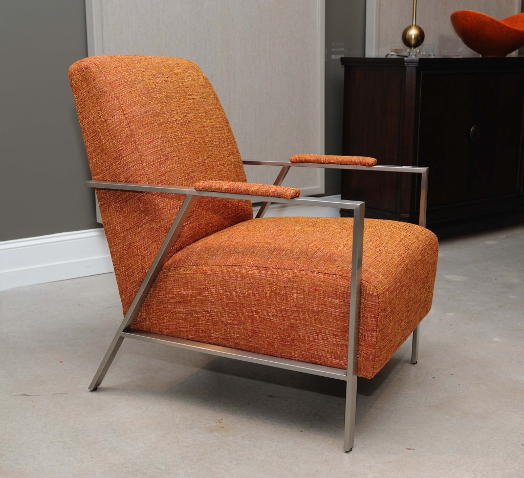 Nora chair in tangerine fabric, metallic frame