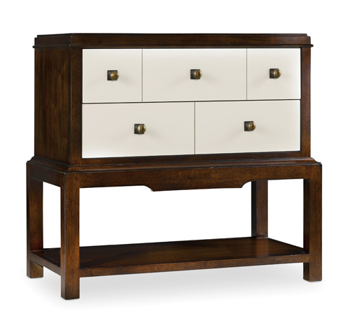 Pretty and practical, this nightstand has two sizable storage drawers (and one is felt-lined!) plus a three-plug electrical outlet on the back.