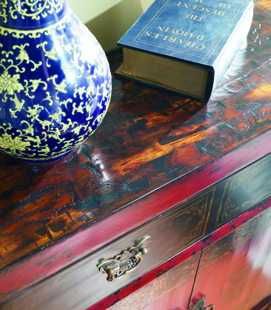 asian hall chest close up with ginger jar