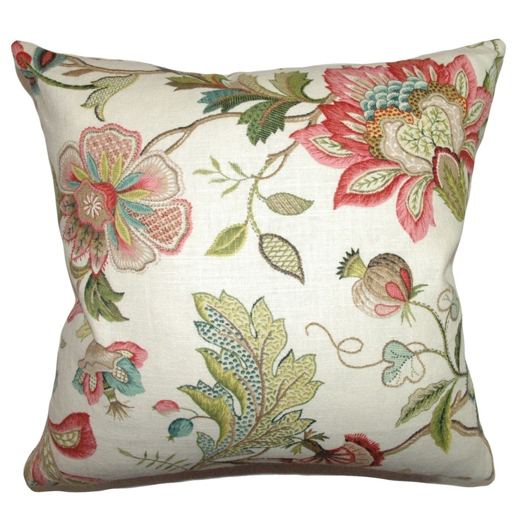 pink blue crewel floral pillow overstock
