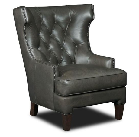 Leather, in an ultra-urban gun metal grey hue, gives the Maximus Ceremony club chair its hip vibe. Photo: Hooker Furniture 